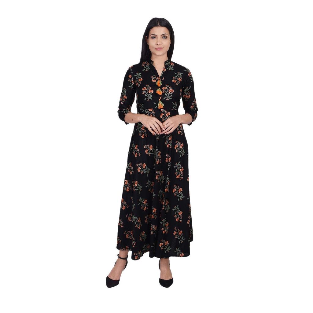 JAIPURETHNICWEAVES Women's Rayon Floral Printed Anarkali Long Maxi Dress