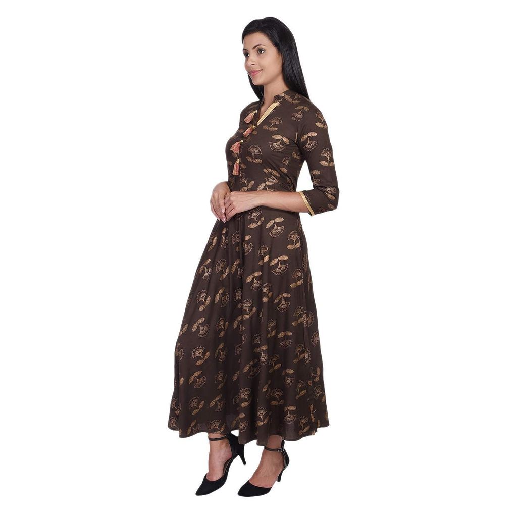 JAIPURETHNICWEAVES Women's Rayon Floral Printed Anarkali Long Maxi Dress