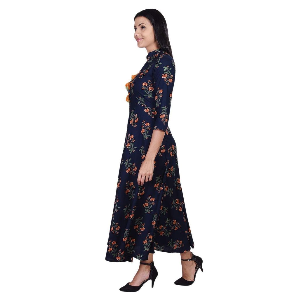 JAIPURETHNICWEAVES Women's Rayon Floral Printed Anarkali Long Maxi Dress