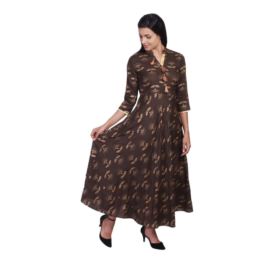 JAIPURETHNICWEAVES Women's Rayon Floral Printed Anarkali Long Maxi Dress