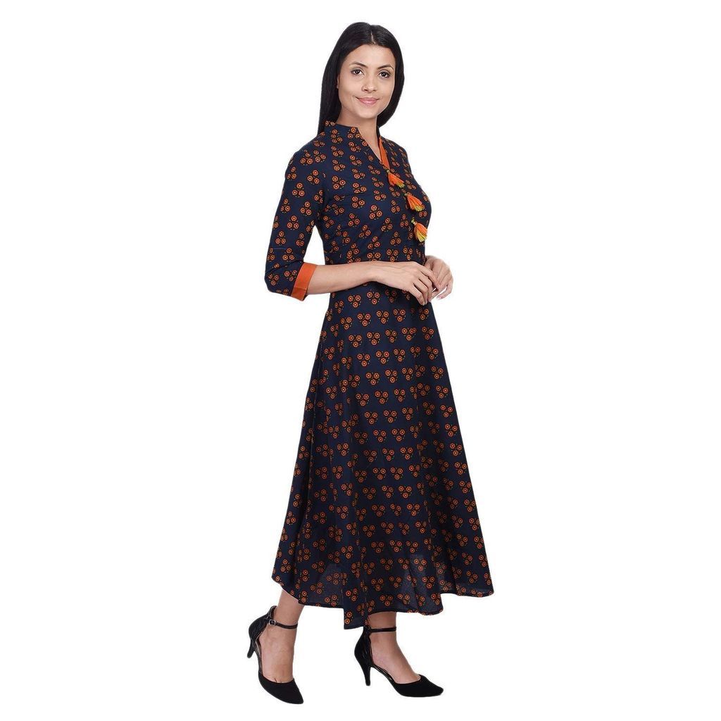 JAIPURETHNICWEAVES Women's Rayon Floral Printed Anarkali Long Maxi Dress
