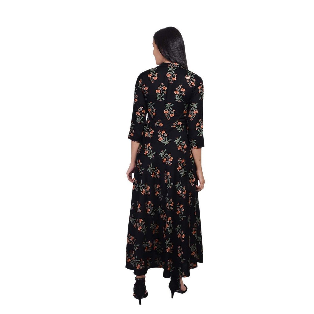 JAIPURETHNICWEAVES Women's Rayon Floral Printed Anarkali Long Maxi Dress