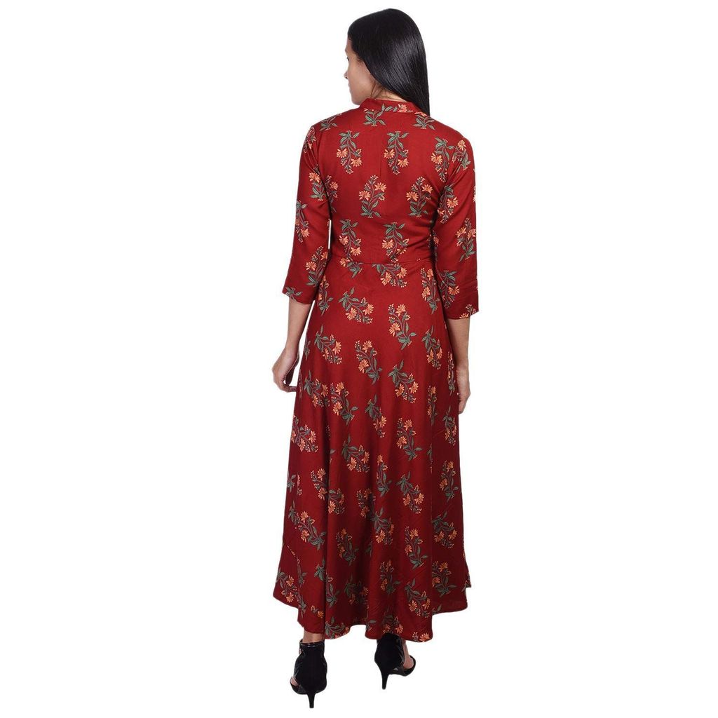 JAIPURETHNICWEAVES Women's Rayon Floral Printed Anarkali Long Maxi Dress