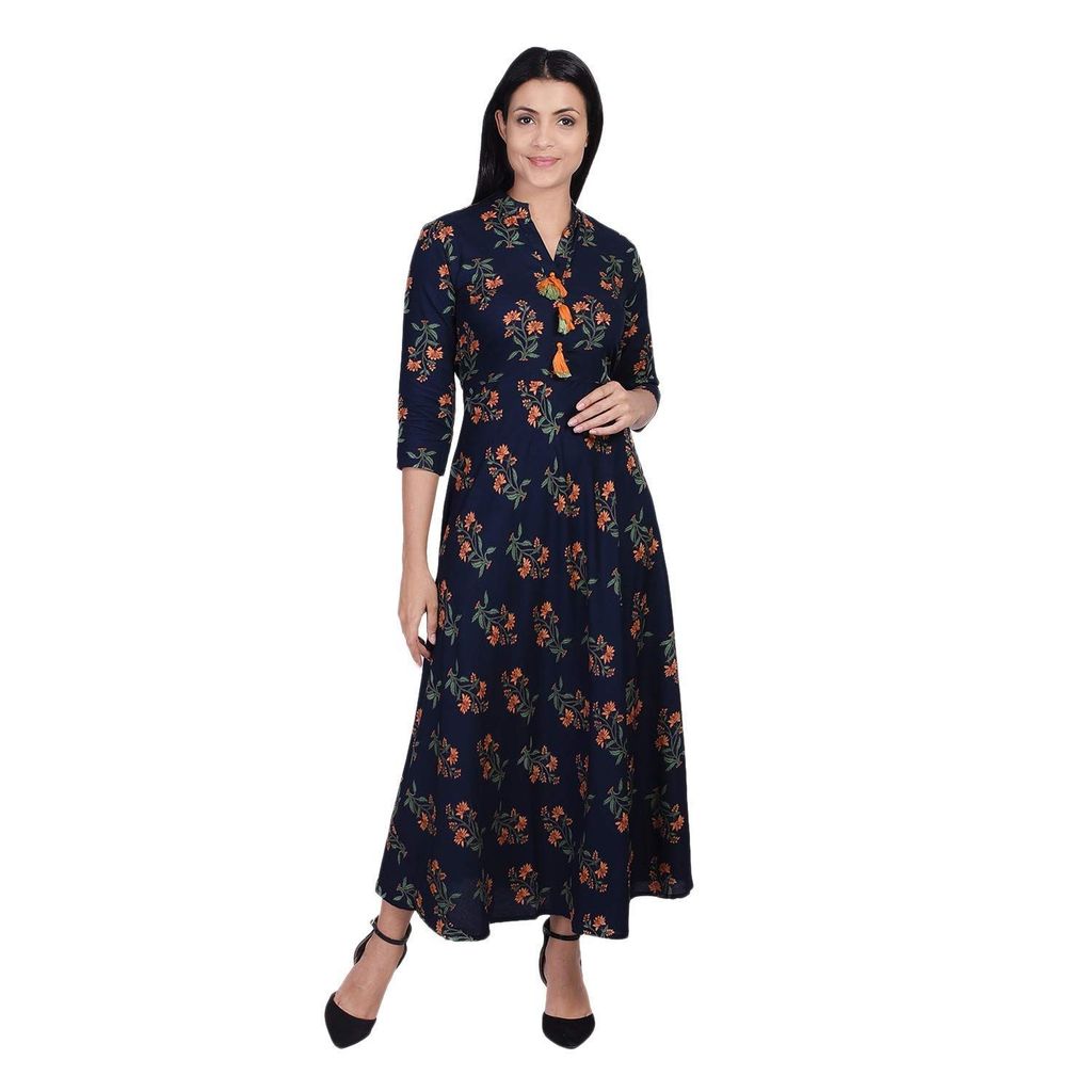 JAIPURETHNICWEAVES Women's Rayon Floral Printed Anarkali Long Maxi Dress