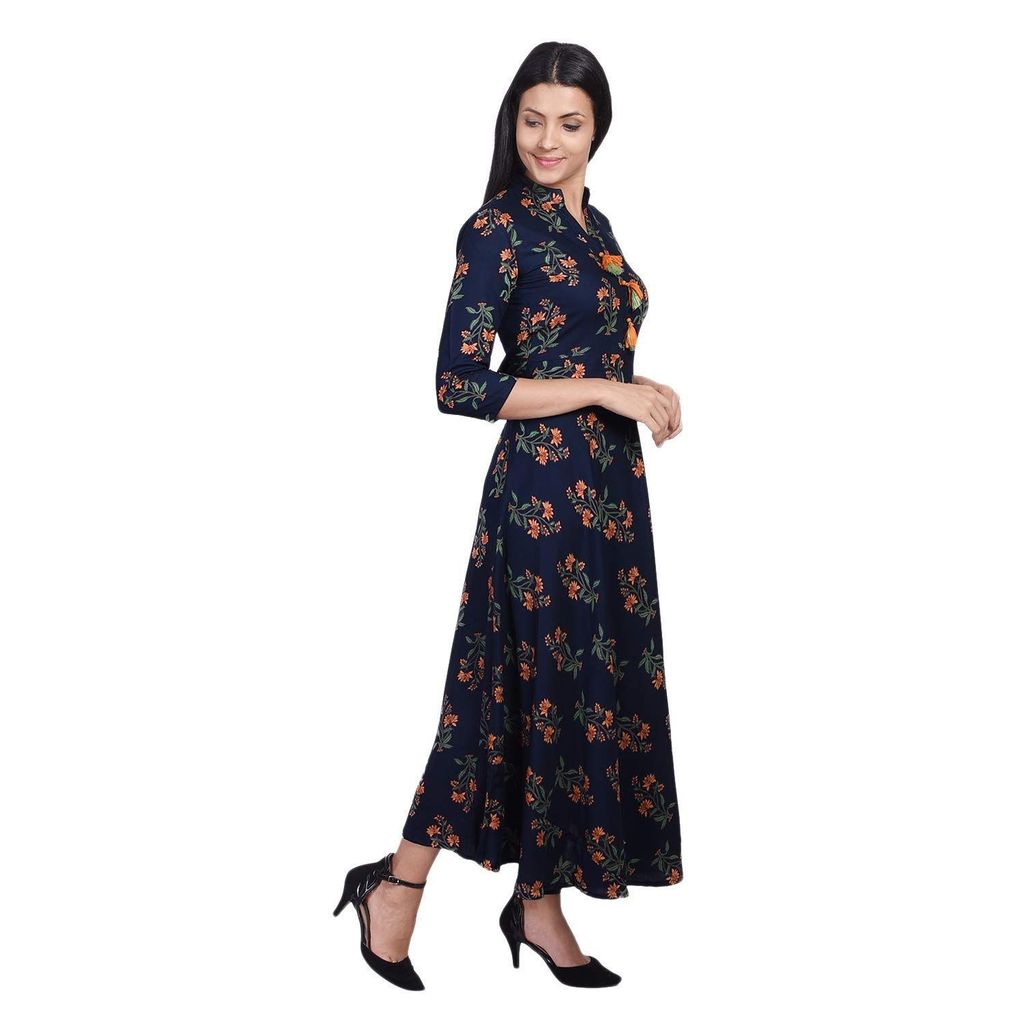 JAIPURETHNICWEAVES Women's Rayon Floral Printed Anarkali Long Maxi Dress