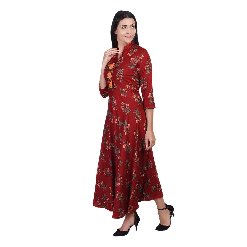JAIPURETHNICWEAVES Women's Rayon Floral Printed Anarkali Long Maxi Dress