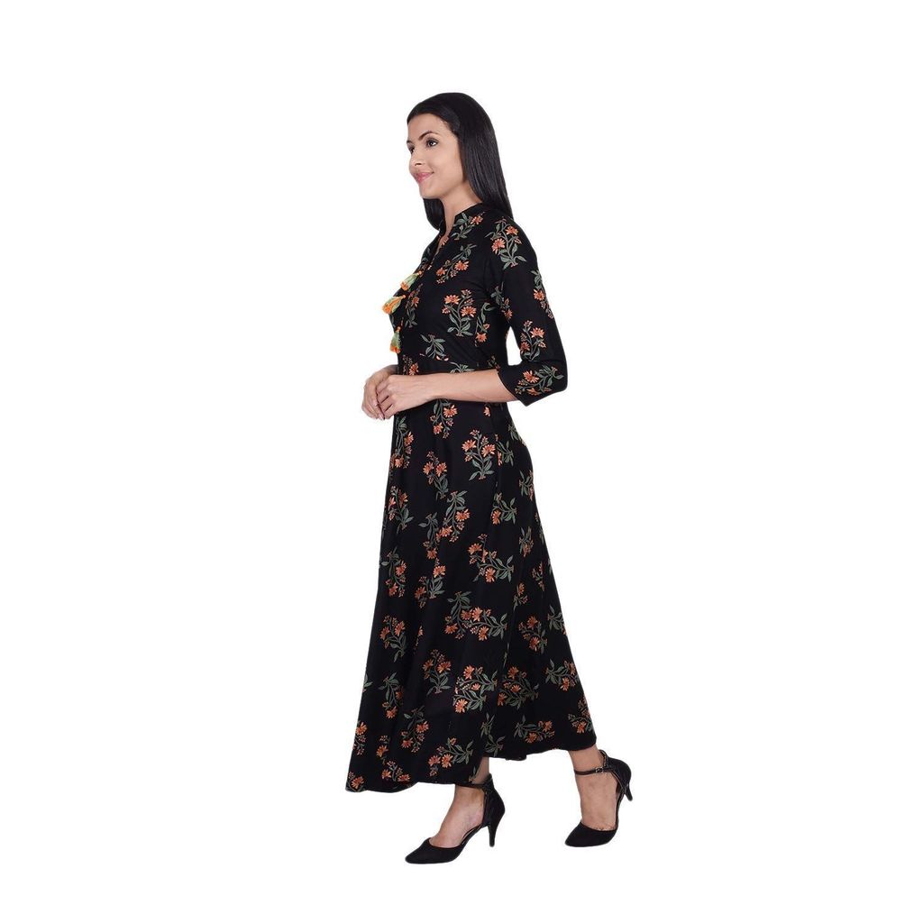 JAIPURETHNICWEAVES Women's Rayon Floral Printed Anarkali Long Maxi Dress