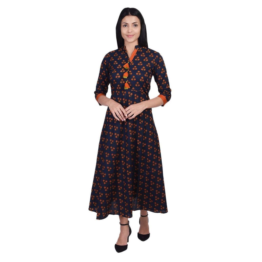 JAIPURETHNICWEAVES Women's Rayon Floral Printed Anarkali Long Maxi Dress