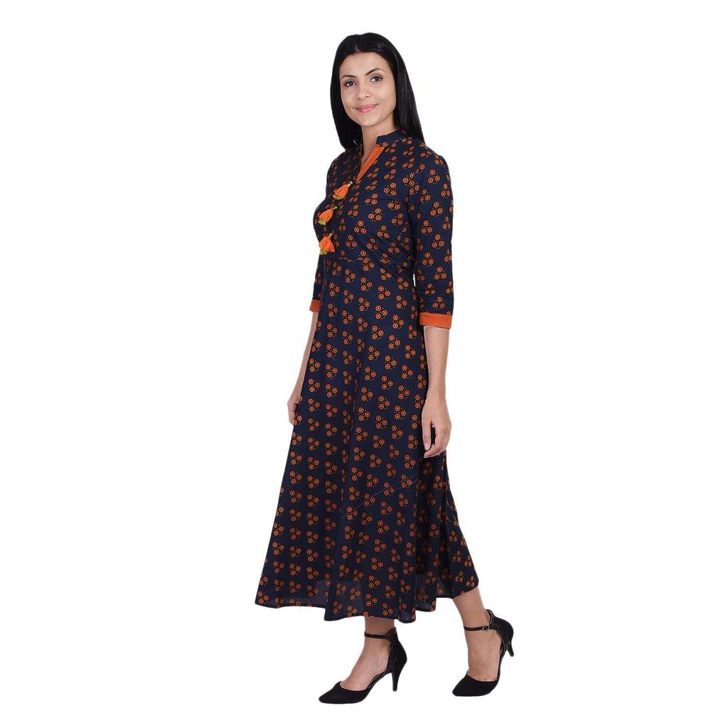 JAIPURETHNICWEAVES Women's Rayon Floral Printed Anarkali Long Maxi Dress