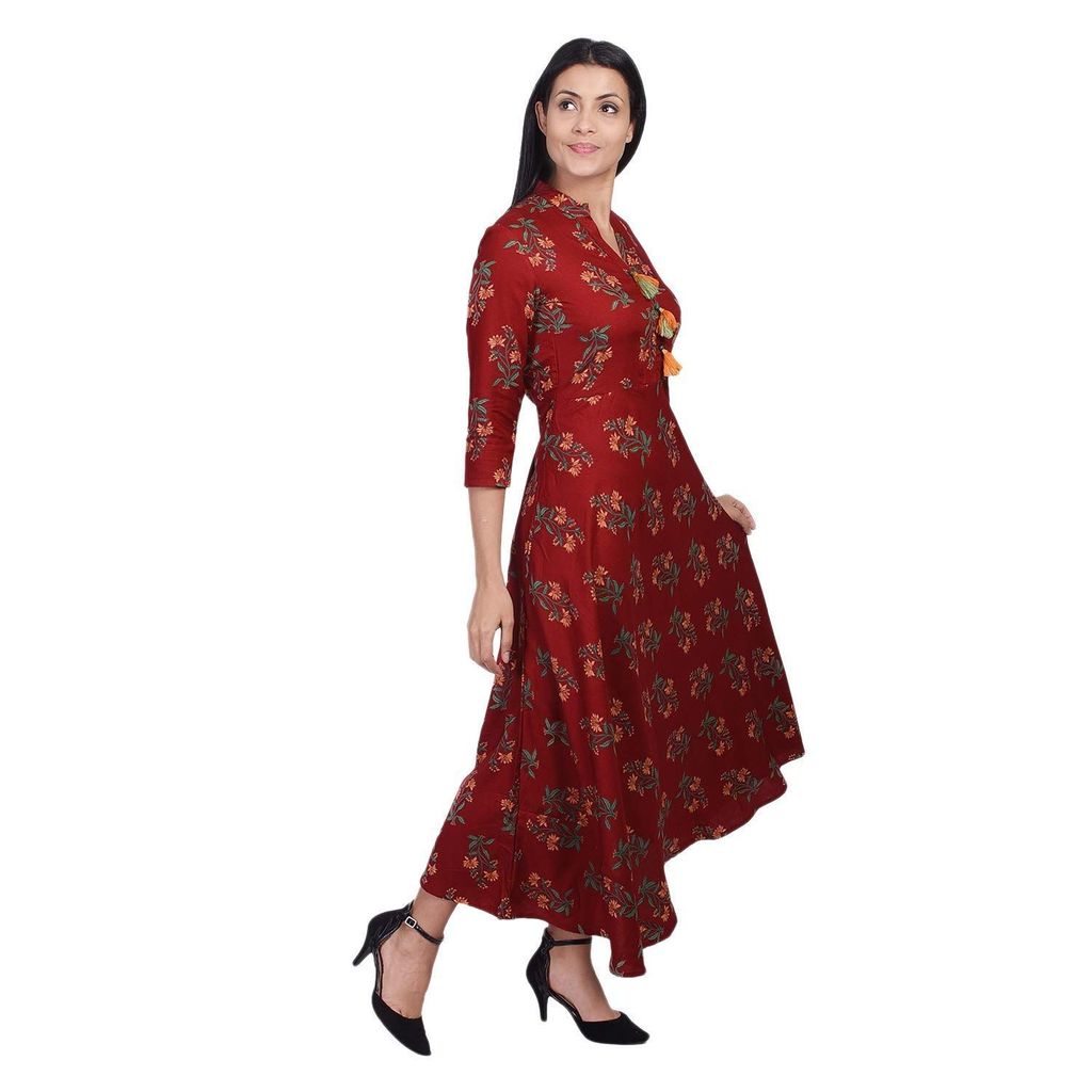 JAIPURETHNICWEAVES Women's Rayon Floral Printed Anarkali Long Maxi Dress