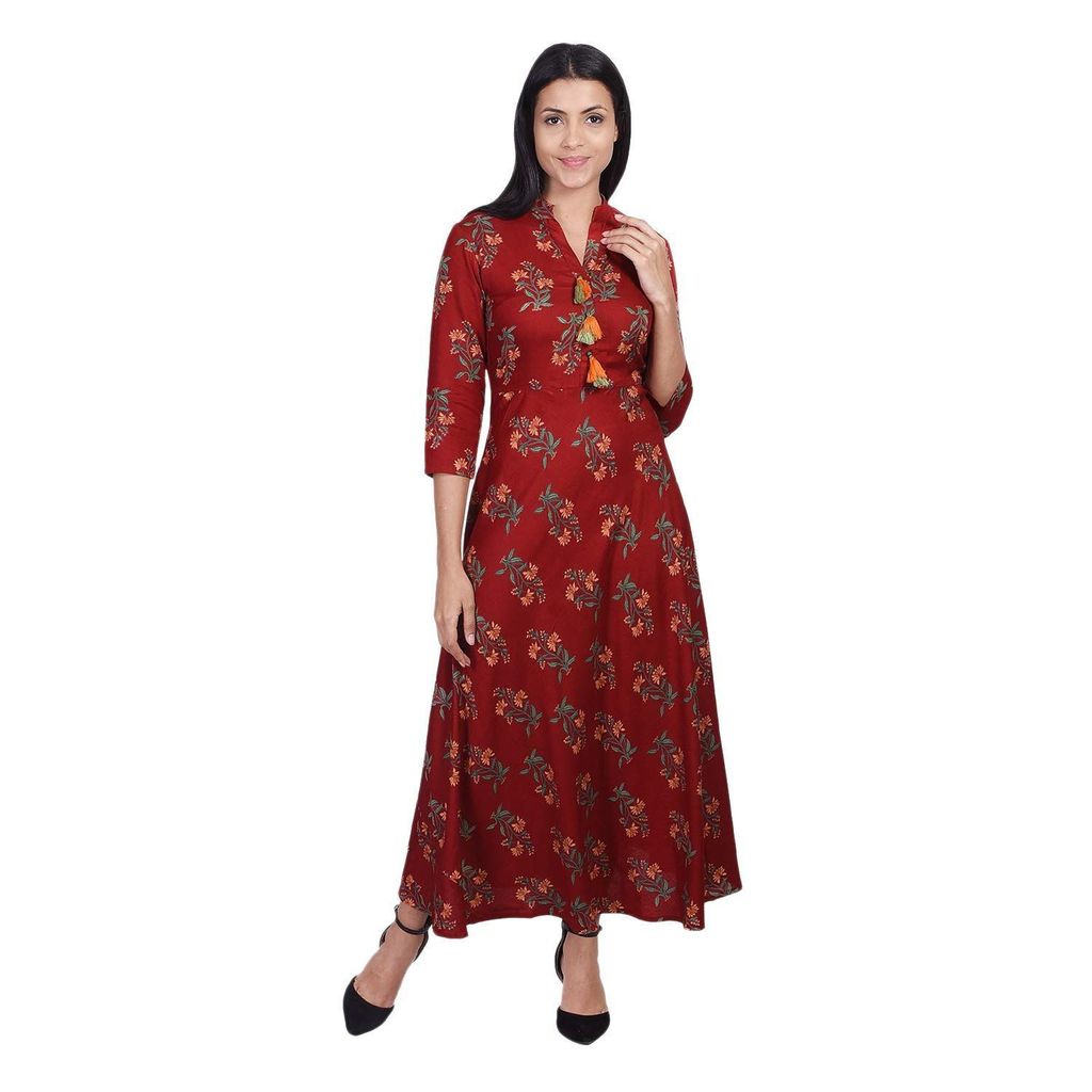 JAIPURETHNICWEAVES Women's Rayon Floral Printed Anarkali Long Maxi Dress