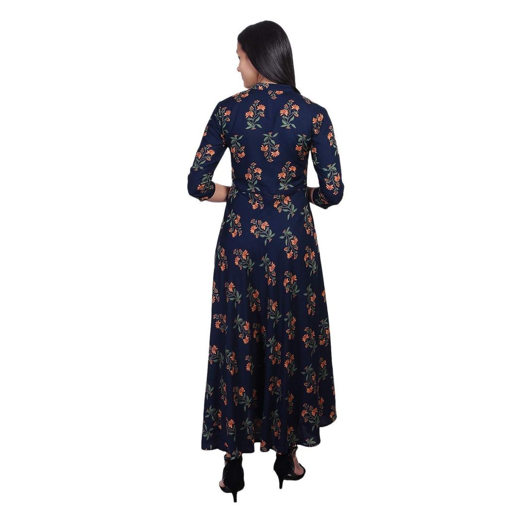 JAIPURETHNICWEAVES Women's Rayon Floral Printed Anarkali Long Maxi Dress