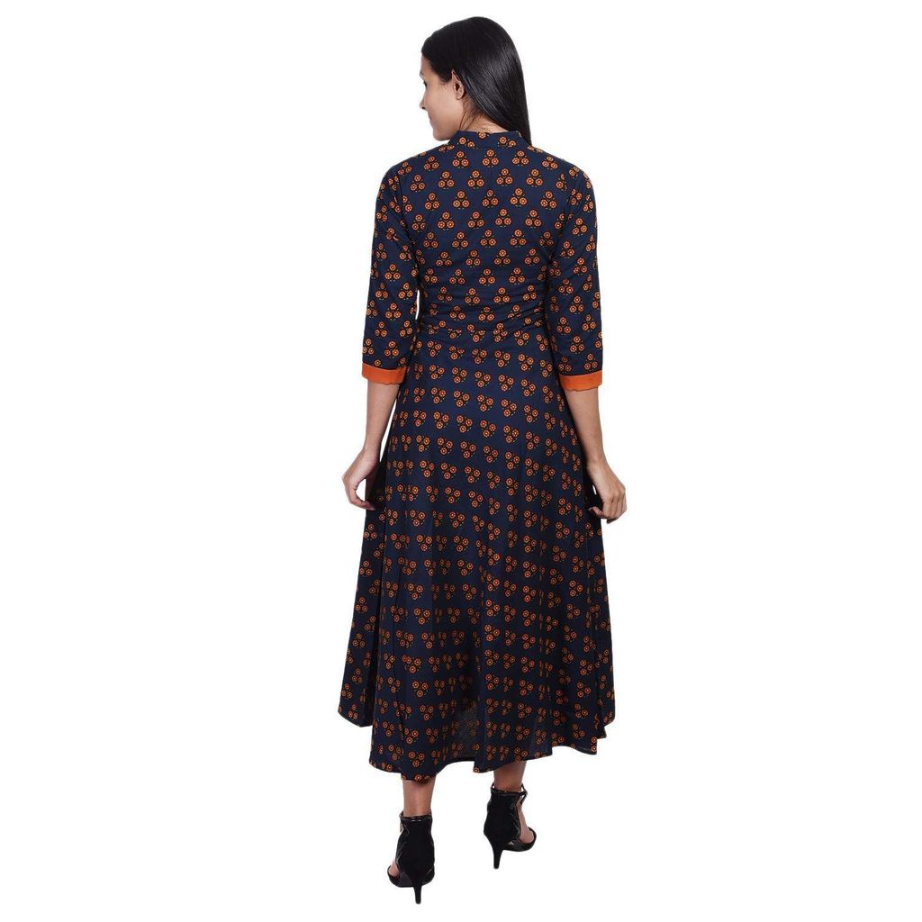 JAIPURETHNICWEAVES Women's Rayon Floral Printed Anarkali Long Maxi Dress