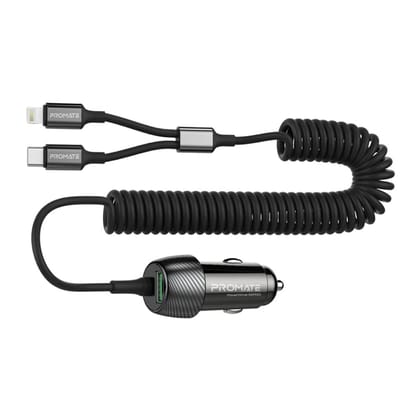33W Car Charger with Lightning Connector & USB-C Cable Powerdrive-33PDCI - Promate / USB Type C Cable