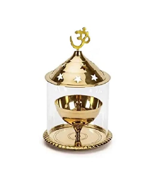 Dev Bhakti Brass, Glass Akhand Jyot Oil Diya