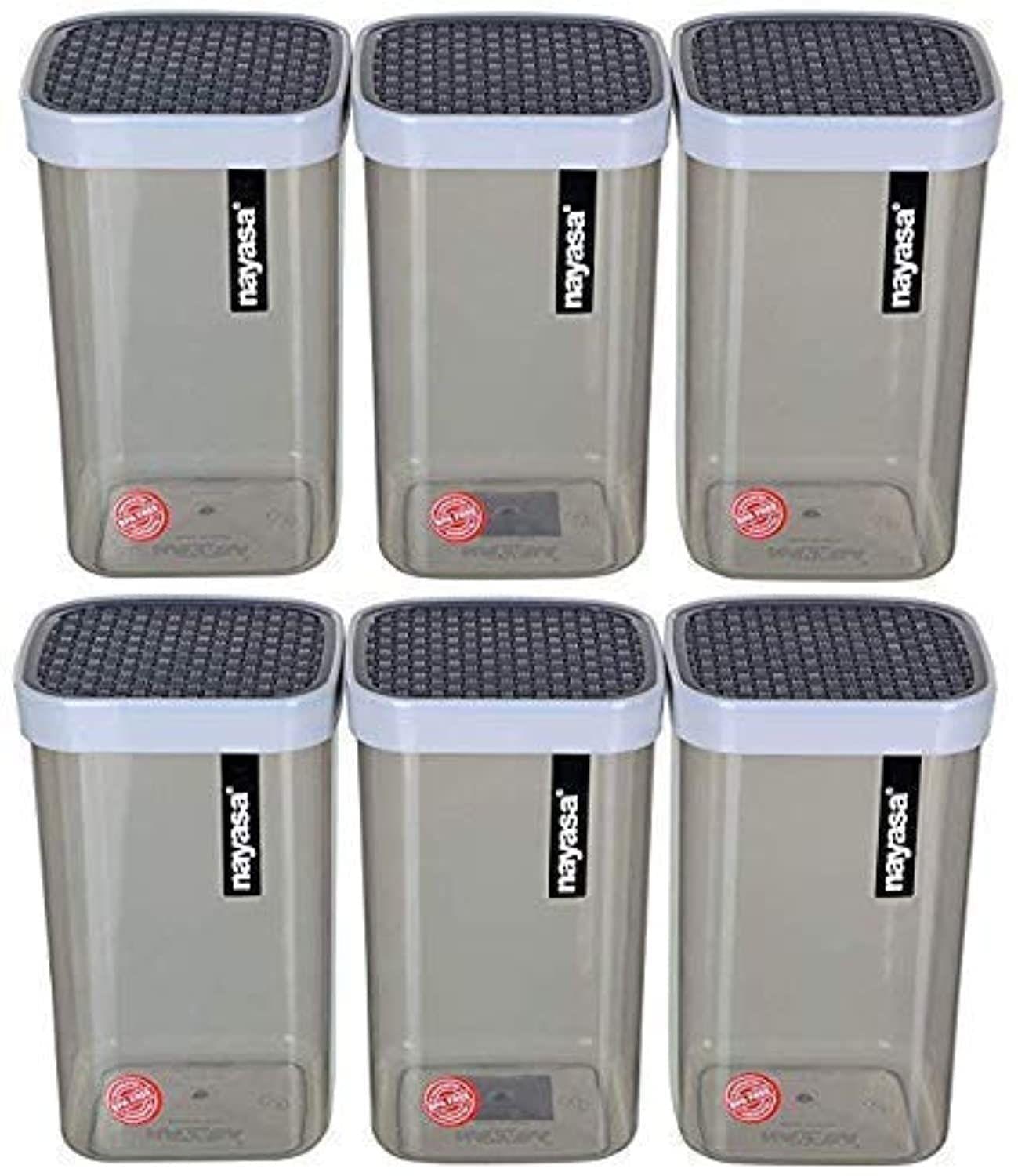 Nayasa Plastic Fusion Containers 1500ml, Set of 6, Grey, Standard