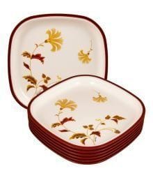 NYASA Melamine Full Plate, Pack of 6, Brown Floral