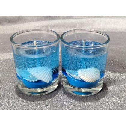 Gel Wax Candles in Straight Glass Blue, Fragrance of Blue Ocean (Pack of 2)