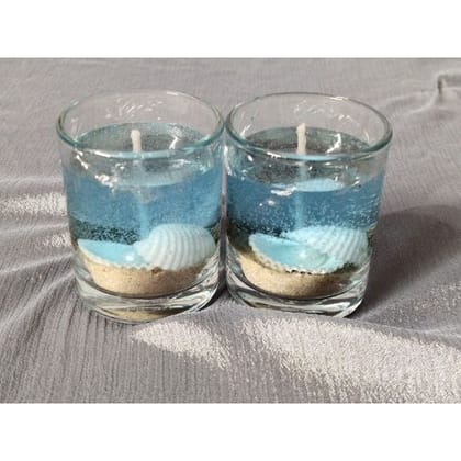 Gel Wax Candles in Straight Glass Blue, Fragrance of Light Blue Ocean (Pack of 2)