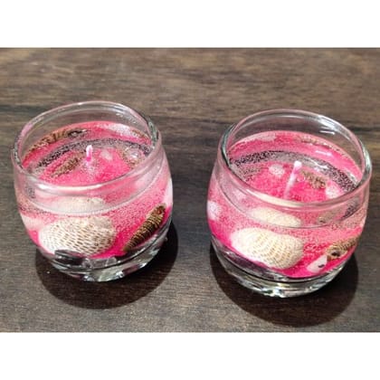 Gel Wax Candles in Small Round Glass Pink, Fragrance of Pink Champagne (Pack of 2)