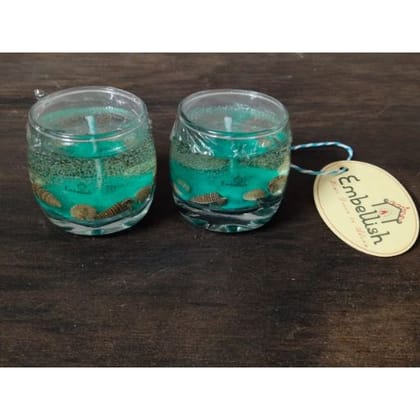 Gel Wax Candles in Small Round Glass Green, Fragrance of Floris Blossom (Pack of 2)