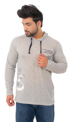 SKYBEN Branded Full Sleeves Hooded S Word Printed T Shirt for Men in Light Grey M