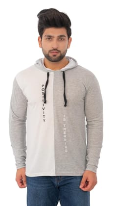 SKYBEN Branded Full Sleeves Hooded P Trend Printed T Shirt for Men in White S