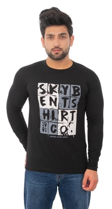 SKYBEN Men's Printed Full Sleeves Black T-Shirt
