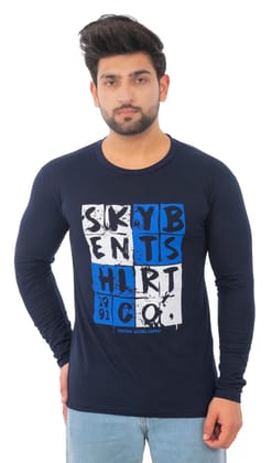 SKYBEN Men's Printed Full Sleeves Blue T-Shirt