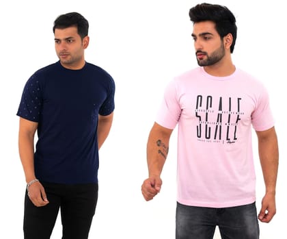 SKYBEN Men's Half Sleeves T Shirt Pack of 2 Combo in B S2 and Pink Scale