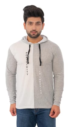 SKYBEN Branded Full Sleeves Hooded P Trend Printed T Shirt for Men in White