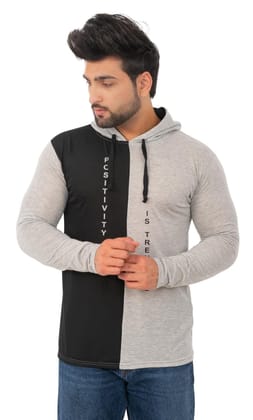 SKYBEN Branded Full Sleeves Hooded P Trend Printed T Shirt for Men in Black