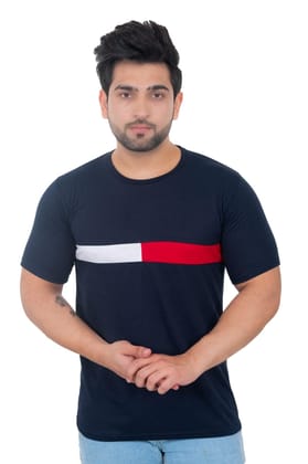 SKYBEN Men's Round Neck Self Design Multi Color T-Shirt