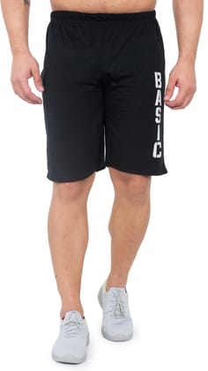 Men's Printed Black Stylish Regular Fit Shorts with Pockets