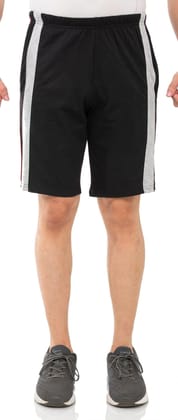 SKYBEN Branded Shorts for Men in Piping Patti Design Black Color