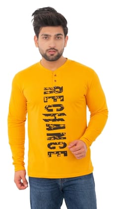 SKYBEN Branded Stub Collar Mustard Round Neck T Shirt for Men