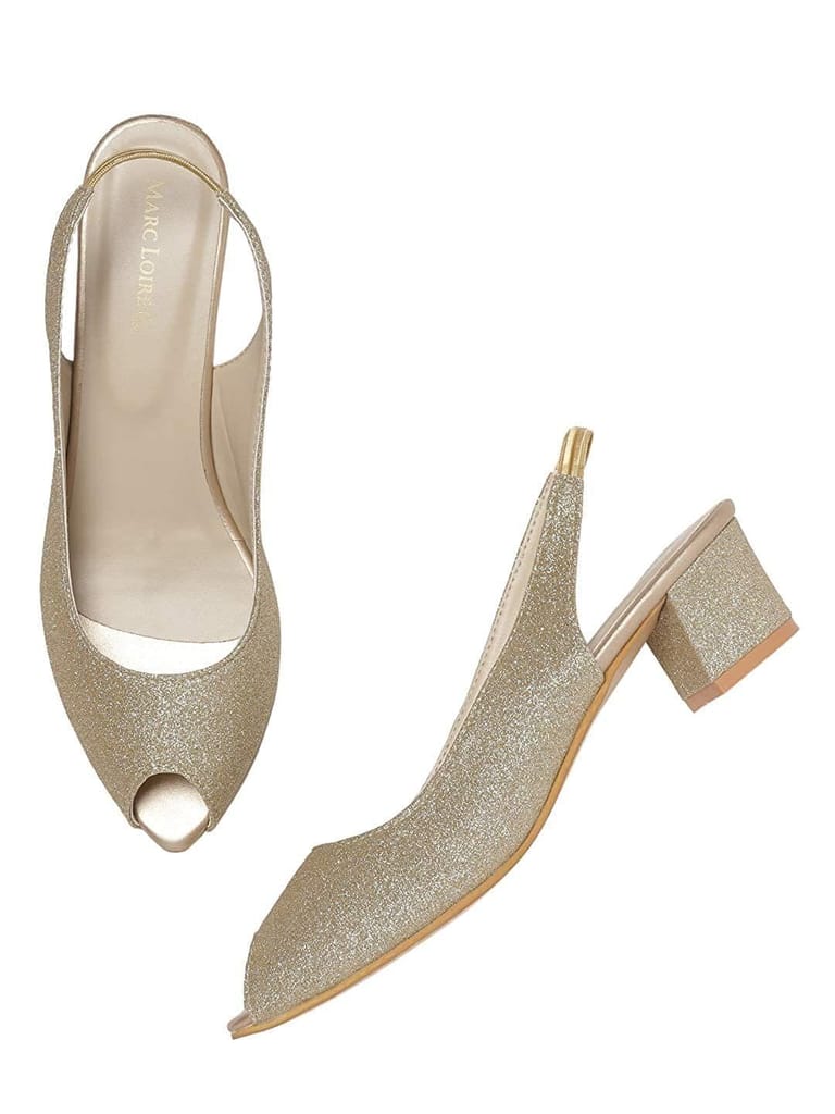 Marc Loire Women's Golden Peep Toe Block Heels Fashion Sandals, 3 UK - Heels | Buy online on ZillyBuy