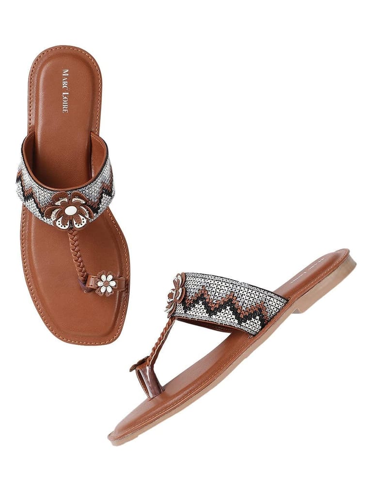 Marc Loire Women Ethnic Embroidered Kohlapuri Flats Footwear for Casual Wear,Party and Formal Wear - Ethnic Shoes | Buy online on ZillyBuy
