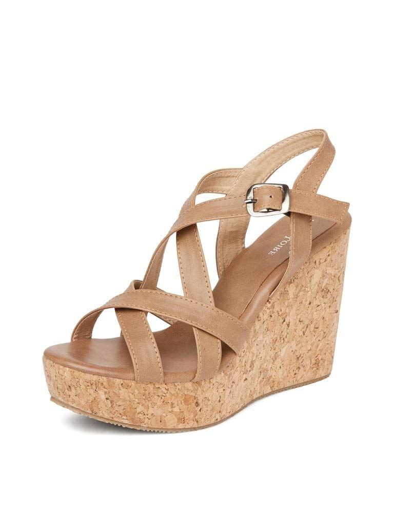 Marc Loire Women's Tan Brown Wedges High Heels Fashion Sandals - Heels | Buy online on ZillyBuy