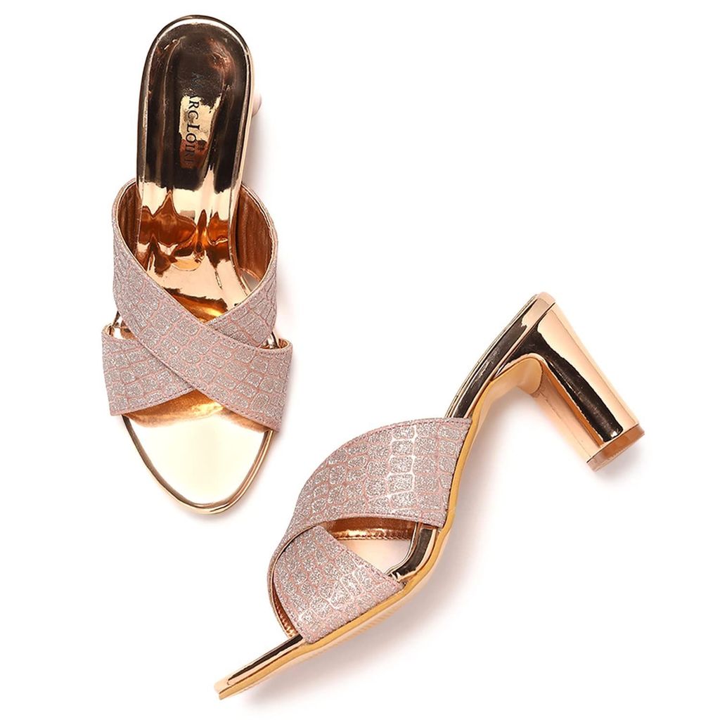 Marc Loire Women's Comfortable Slip On Golden Fashion Block Heels for Casual, Party, Formal & Festive Occasions. - Heels | Buy online on ZillyBuy