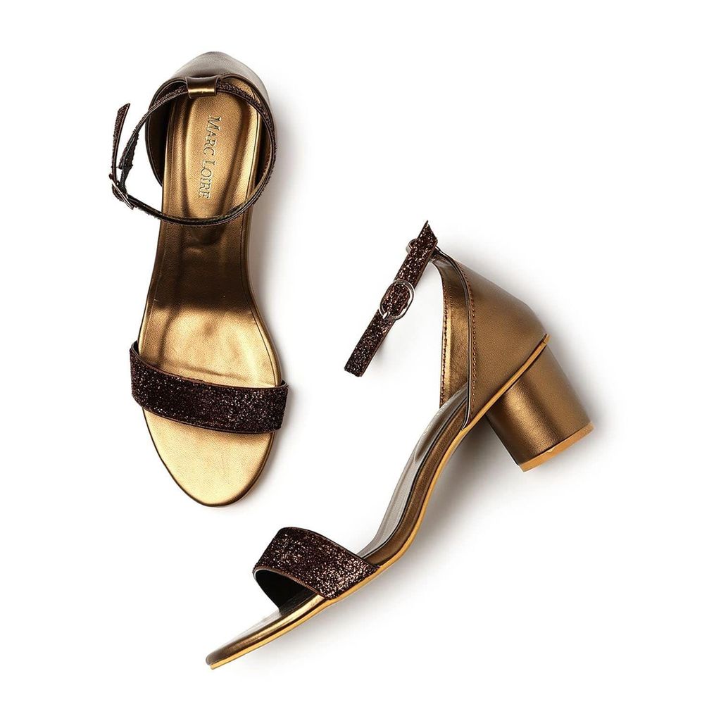 Marc Loire Women�s Open Toe Shimmer Block Heel Fashion Sandals With Buckled Ankle Strap - Heels | Buy online on ZillyBuy
