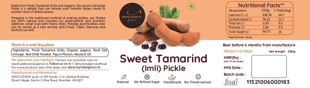 INDULGENCE Sweet tamarind (Imli) Pickle 200 Gms