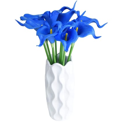 Tdas Artificial Lily Flowers Plants Home Decor Items Flower Plant for vase Living Room Hall Bedroom Decorative Decoration - 34 CM Long (Pot Not Included) (Blue, 10 Pcs)