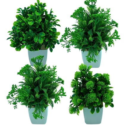 Tdas Artificial Plants Mini Potted Plant Home Decor Greenery Eucalyptus Small Faux with Pot for Indoor Shelf Farmhouse Desk Bathroom Bedroom Office Decoration (Green - 4 Pcs)