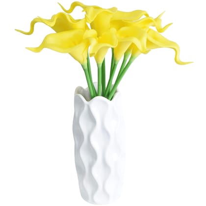 Tdas Artificial Lily Flowers Plants Home Decor Items Flower Plant for vase Living Room Hall Bedroom Decorative Decoration - 34 CM Long (Pot Not Included) (Yellow, 10 Pcs)