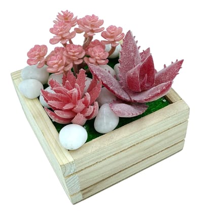 Tdas Artificial Succulent Plants Flowers Home Decor Items Plant Leaves for Living Room Hall Decorative Decoration Office in Wooden Pot (Pink Design 2)