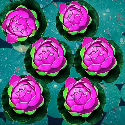 Tdas Artificial Lotus Flowers Flower for Home Decor Decoration Decorative Fake Floating Water Bowl Plants Flora Living Room Decorations- 6 pcs (Pink)