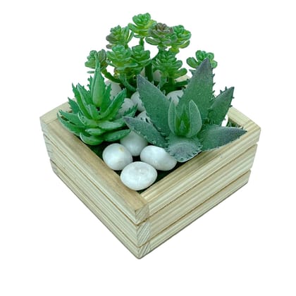 Tdas Artificial Succulent Plants Flowers Home Decor Items Plant Leaves for Living Room Hall Decorative Decoration Office in Wooden Pot (Green Design 2)
