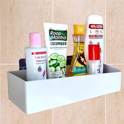 Tdas Bathroom Organizer Shelf Shelves Rack self Adhesive Plastic Holder Rectangular Kitchen Multipurpose shelve Box Wall Mount (Grey)