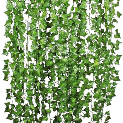 Tdas Artificial Plants Leaves Ivy Garlands Plant Greenery Hanging Vine Creeper Home Decor Door Wall Balcony Decoration Party Festival Craft, 80 Leaves, Green (6 pcs)